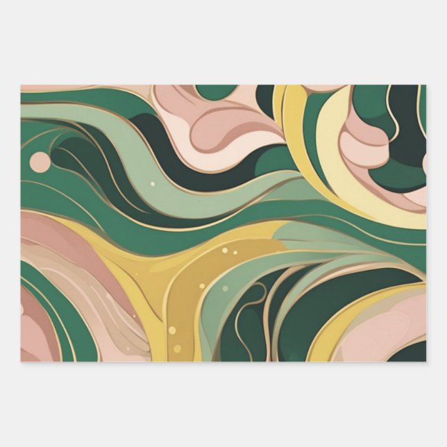Sage green pink abstract Wrapping Paper 3 Sheets (Front)