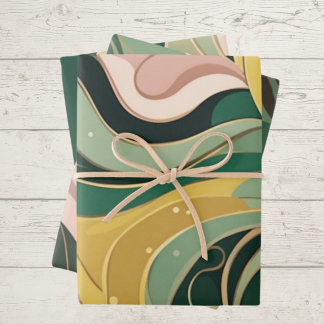 Sage green pink abstract Wrapping Paper 3 Sheets