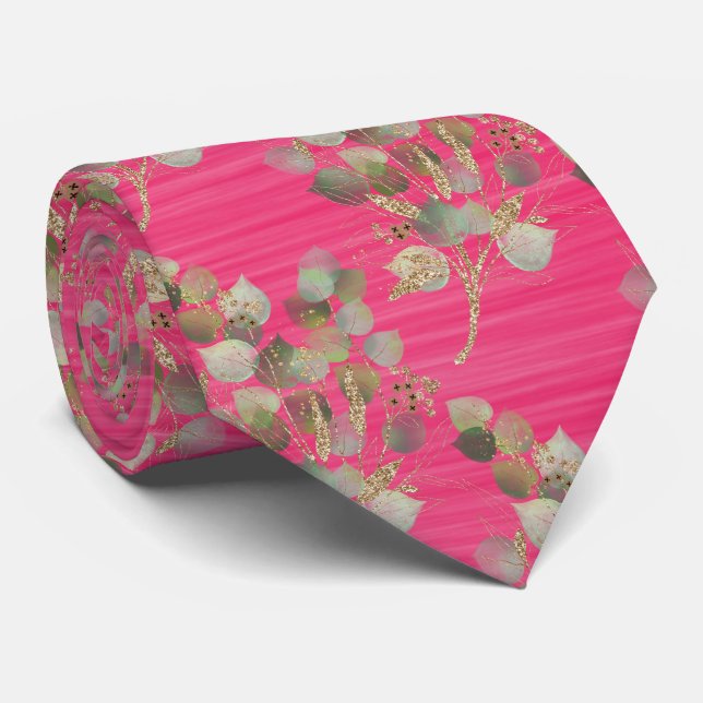 SAGE GREEN PINK BOTANICAL MENS TIE (Rolled)