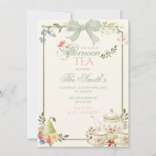 Sage Green Pink Farmer's Market Afternoon Tea Invitation