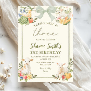 Sage Green Pink Farmer's Market Young Wild Three Invitation