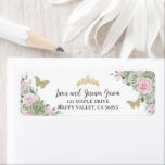Sage Green Pink Floral Quinceanera Return Address<br><div class="desc">Personalise these chic sage green and pink floral butterflies return address labels today.  Great for birthday party,  quinceanera,  sweet 16,  princess party,  etc.  Matching items available in store!  (c) The Happy Cat Studio.</div>