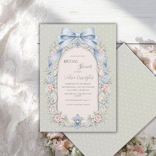 Sage Green Pink Floral Vintage Bridal Shower Invitation