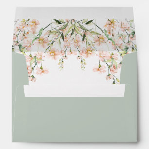 Sage Green Pink Floral Wildflowers Chic Wedding Envelope