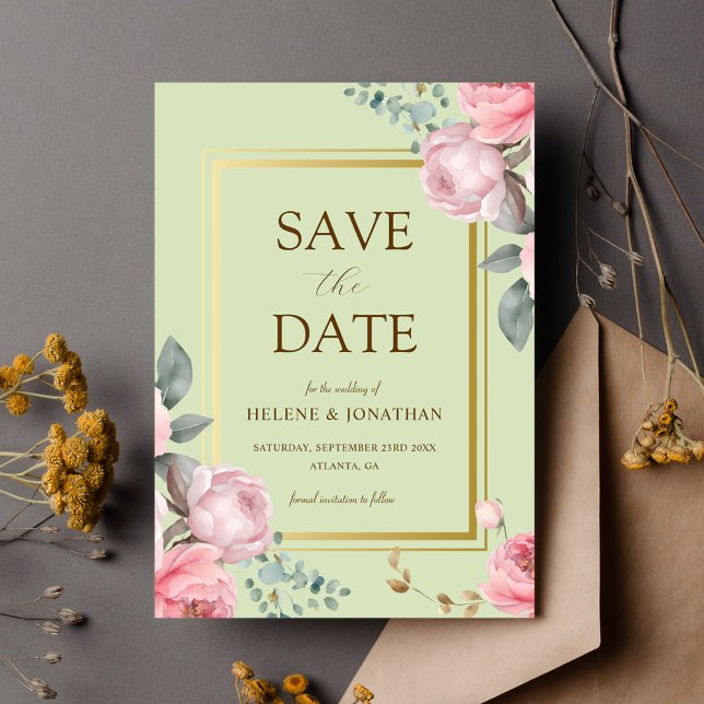 Sage Green Pink Garden Elegant Floral Wedding Save The Date (Sage Green Pink Garden Elegant Floral Wedding Save The Date)
