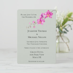 Sage Green Pink Orchid Floral Wedding Invitation