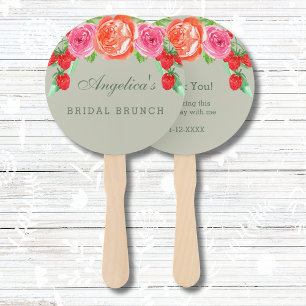 Sage Green Pink Peony Bridal Brunch Thank You Hand Fan