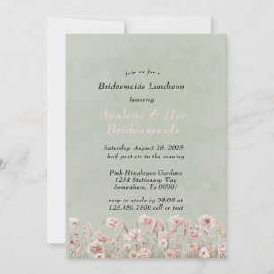 Sage Green Pink Peony Bridesmaids Luncheon Invitation