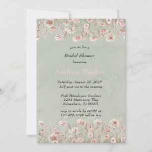 Sage Green Pink Peony Watercolor Bridal Shower Invitation