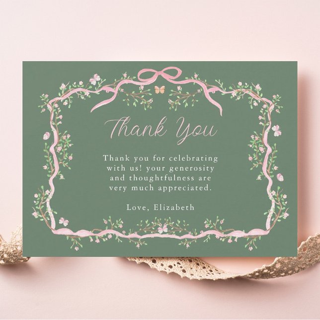 Sage Green & Pink Spring Garden Baby Shower Thank You Card (Creator Uploaded)
