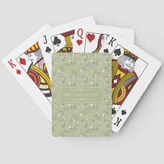 Sage Green Pink White Flowers Floral Boho Pattern Playing Cards