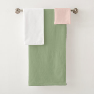 Sage Green Pink White Solid Colours Bath Towel Set