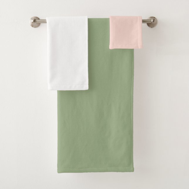 Sage Green Pink White Solid Colours Bath Towel Set (Insitu)