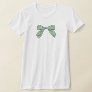 Sage Green Plaid Bow Elegant Baby Shower Mum T-Shirt