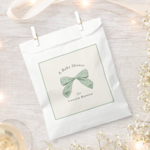 Sage Green Plaid Bow Elegant Neutral Baby Shower Favour Bags