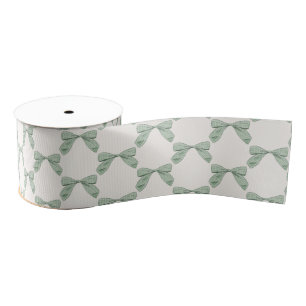 Sage Green Plaid Bow Elegant Neutral Baby Shower Grosgrain Ribbon