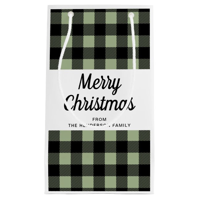 Sage Green Plaid Merry Christmas Small Gift Bag (Front)