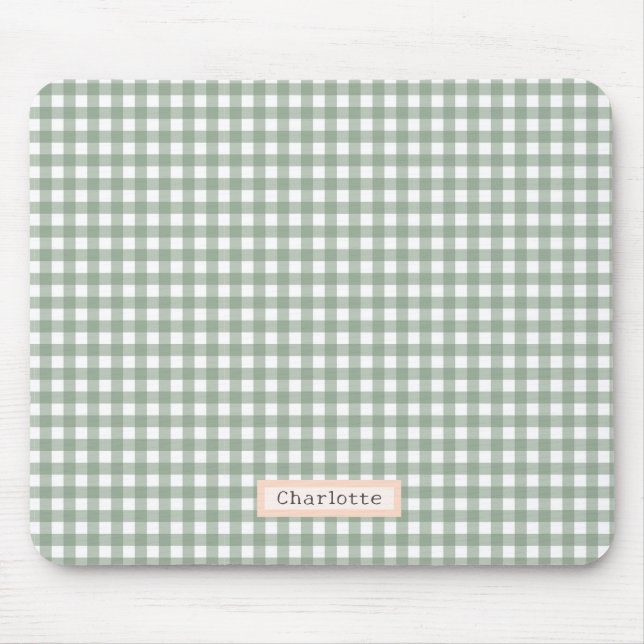 Sage Green Plaid Personalised  Mouse Mat (Front)