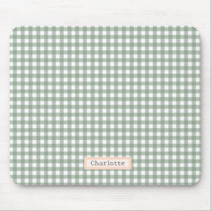 Sage Green Plaid Personalized  Mouse Mat