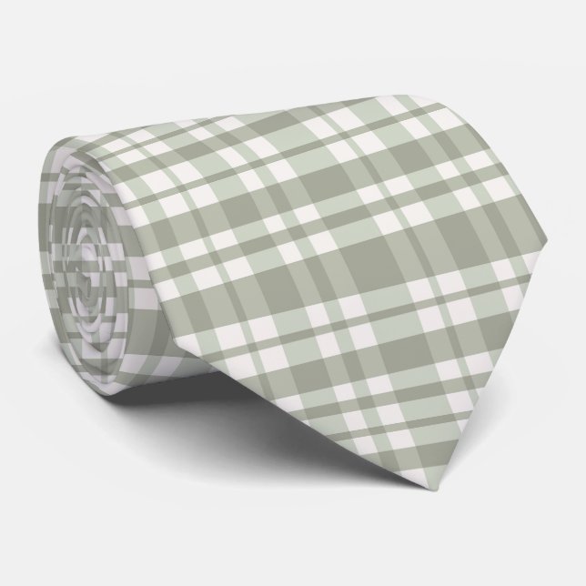 Sage green plaid - soft neutral plaid tie (Rolled)