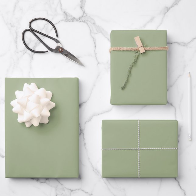 Sage Green Plain Solid Colour  Wrapping Paper Sheet (Front)