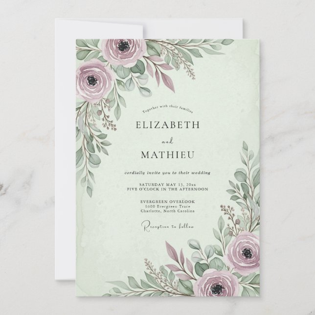 Sage Green Poetic Spring Wedding Invitation (Front)