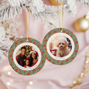 Sage Green Poinsettia 2 Family Photos Christmas Ceramic Tree Decoration