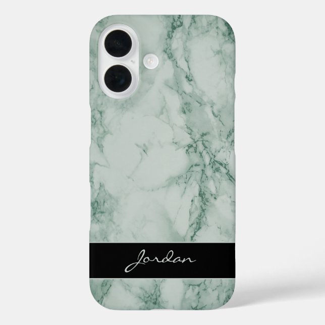 Sage Green Polished Marble Stone with Name Case-Mate iPhone Case (Back)