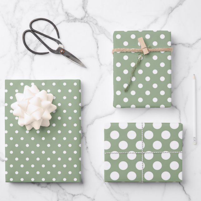 Sage Green Polka Dot Wrapping Paper Sheet Set of 3 (Front)