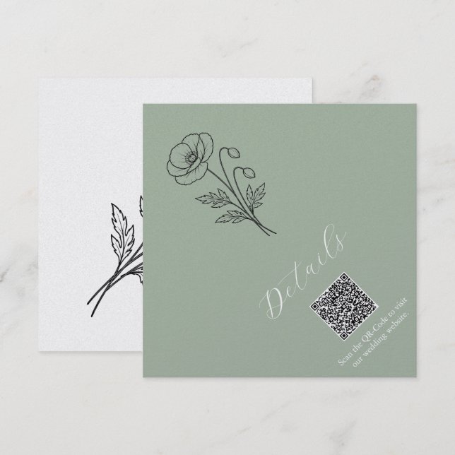 Sage Green Poppies Details QR code Card (Front/Back)