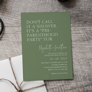 Sage Green Pre - Parenthood Party | Baby Shower  Invitation