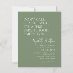 Sage Green Pre - Parenthood Party   Baby Shower  Invitation