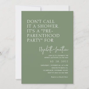 Sage Green Pre - Parenthood Party   Baby Shower  Invitation