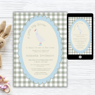 Sage Green Preppy Silly Little Goose Baby Shower Invitation