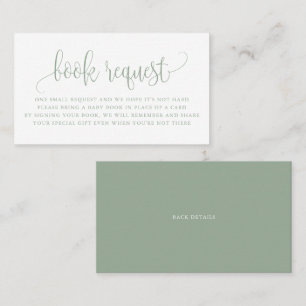 Sage Green Pretty Script Baby Shower Book Request Business Card