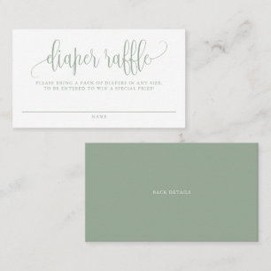 Sage Green Pretty Script Baby Shower Diaper Raffle Business Card