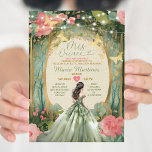 Sage Green Princess Dress Gold Forest Mis Quince Invitation<br><div class="desc">Sage Green Princess Dress Gold Forest Mis Quince Invitation
Quinceanera 15 Anos,  16th Birthday Gold Butterfly</div>