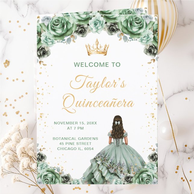 Sage Green Princess Floral Quinceañera Program Programme (Creator Uploaded)