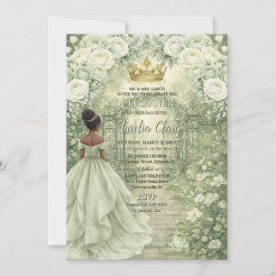 Sage Green Princess & Frog Fairytale Quinceañera  Invitation