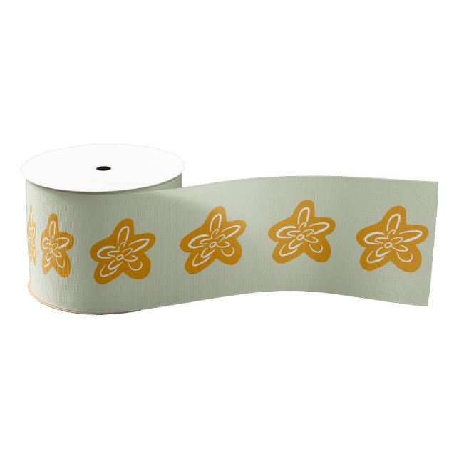 Sage Green Princess Golden Flowers Birthday Grosgrain Ribbon (Spool)