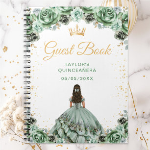 Sage Green Princess Quinceañera Guest Book