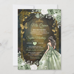 Sage Green Princess Quinceañera Invitation 