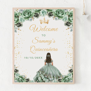 Sage Green Princess Quinceañera Welcome Poster