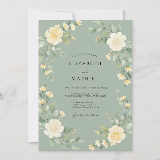 Sage Green Pristine Spring Wedding Invitation (Front)