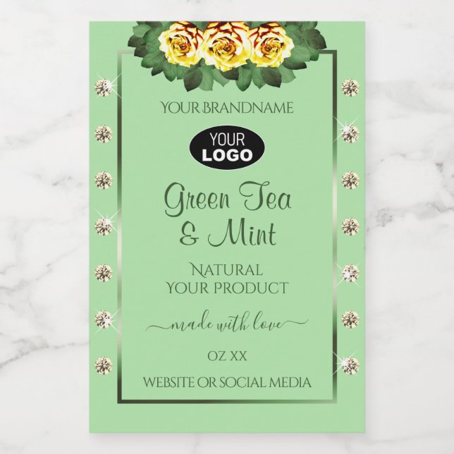 Sage Green Product Labels Yellow Roses Jewels Logo (Single Label)