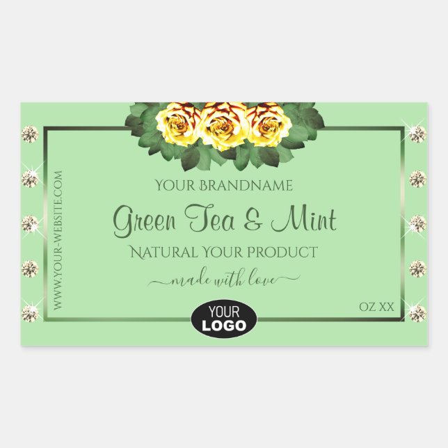 Sage Green Product Labels Yellow Roses Jewels Logo (Front)