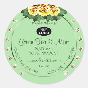Sage Green Product Labels Yellow Roses Jewels Logo