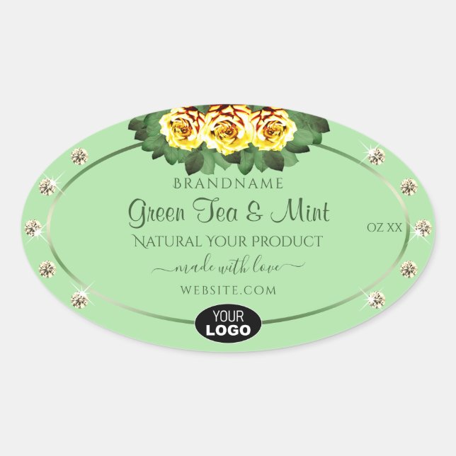 Sage Green Product Labels Yellow Roses Jewels Logo (Front)