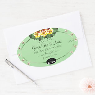 Sage Green Product Labels Yellow Roses Jewels Logo