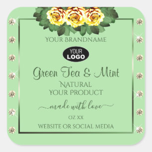 Sage Green Product Labels Yellow Roses Jewels Logo